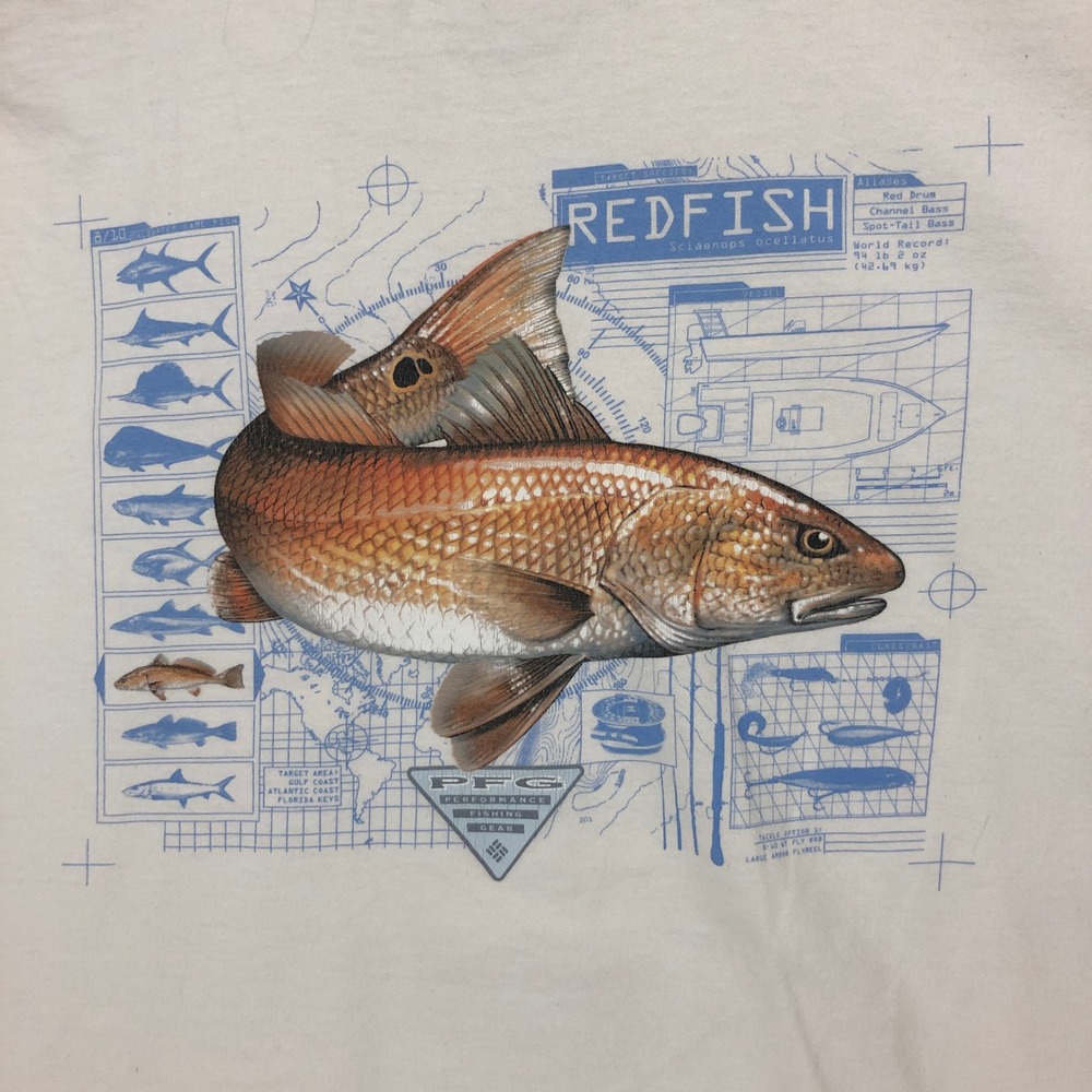 Columbia PFG Mens White Redfish Blueprint Graphic Pocket T-Shirt XL